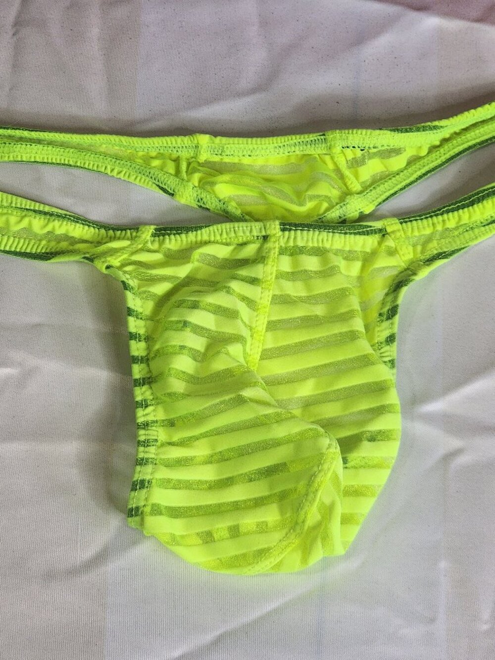 Unknown Brand Neon Lime Sheer Gray Metallic Stripe Thong Underwear Fit Like M - Picture 12 of 16
